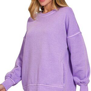 Zenana Pigment Dye Fleece Hi-low Hem Sweatshirt With Pocket